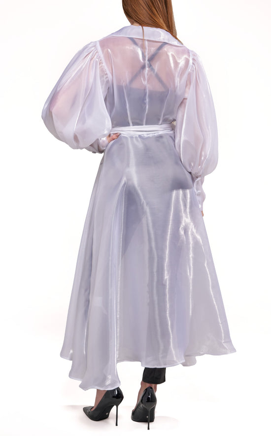 CASSARA-WHITE SHEER TRENCH JACKET