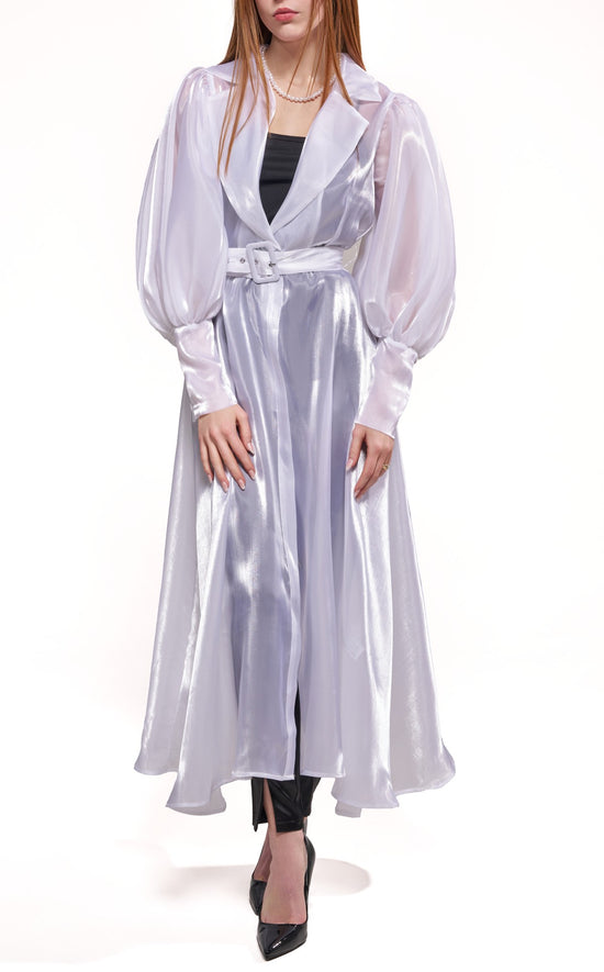 CASSARA-WHITE SHEER TRENCH JACKET