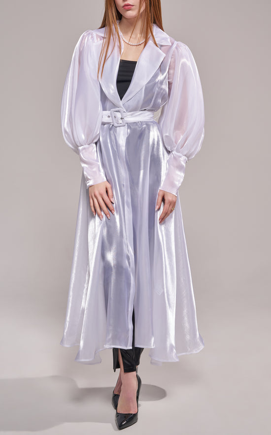 CASSARA-WHITE SHEER TRENCH JACKET