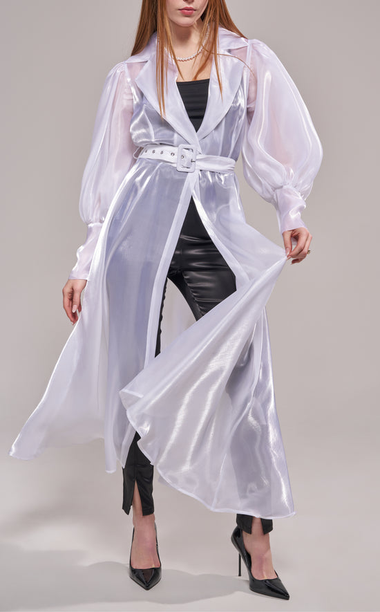 CASSARA-WHITE SHEER TRENCH JACKET