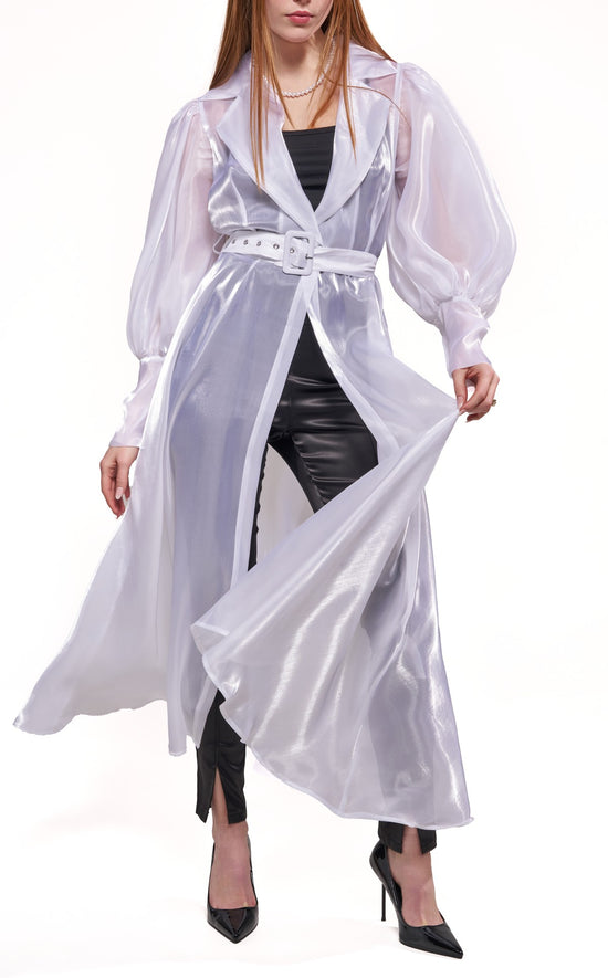 CASSARA-WHITE SHEER TRENCH JACKET