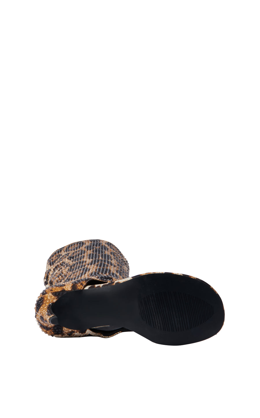 leopard print statement heels with an open toe and a crystal embellished leopard print shaft