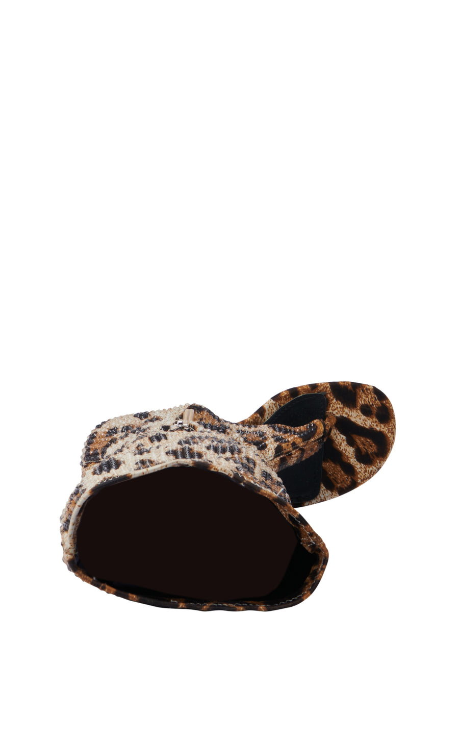 leopard print statement heels with an open toe and a crystal embellished leopard print shaft