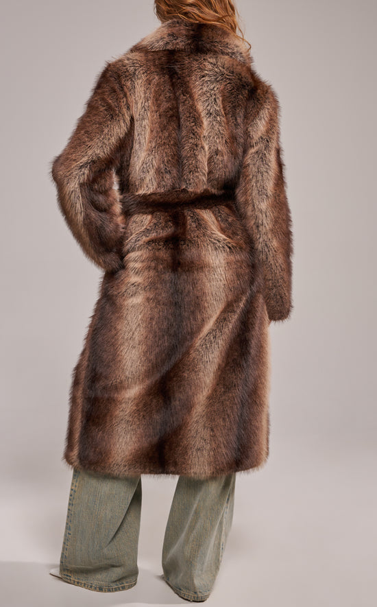 CERSEI-BROWN FAUX FUR COAT