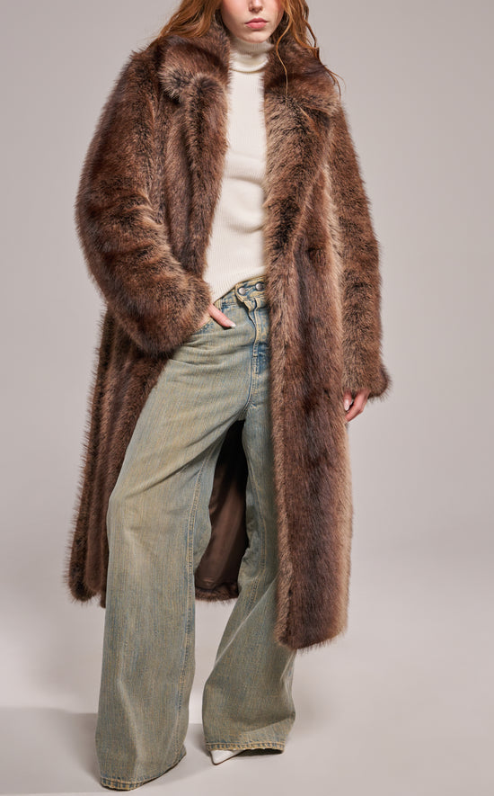 CERSEI-BROWN FAUX FUR COAT