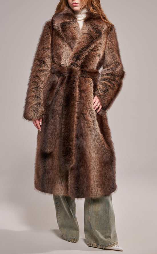 CERSEI-BROWN FAUX FUR COAT