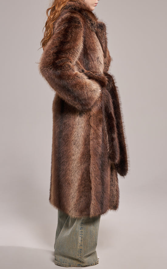CERSEI-BROWN FAUX FUR COAT