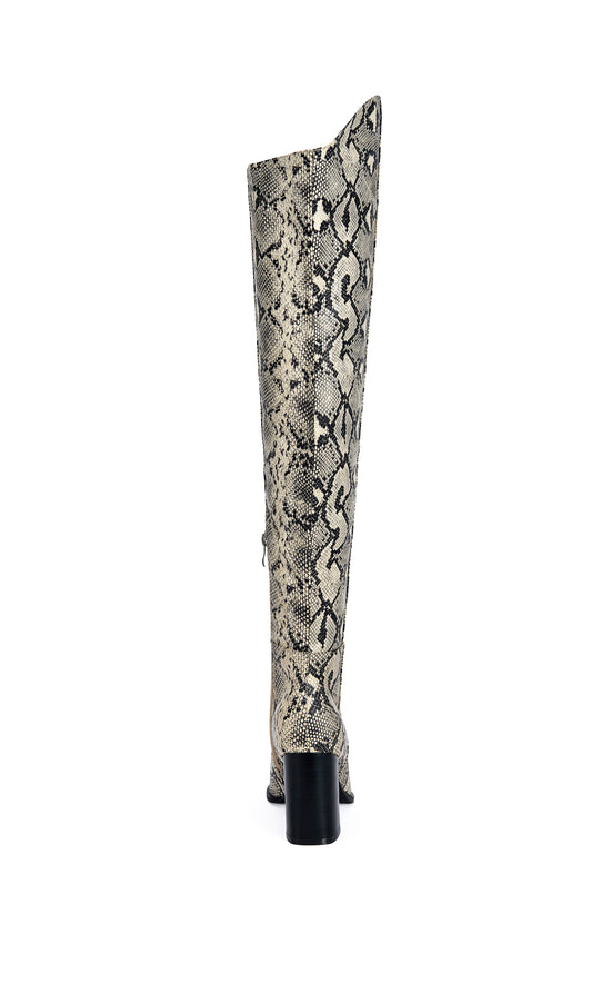 CEZANNE-SNAKE THIGH HIGH BLOCK BOOT