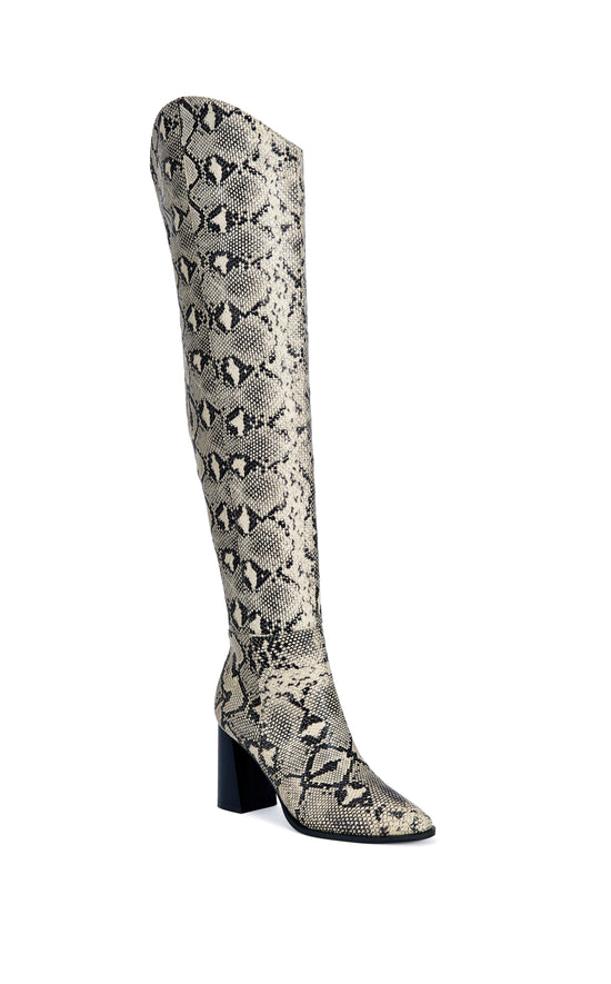 CEZANNE-SNAKE THIGH HIGH BLOCK BOOT