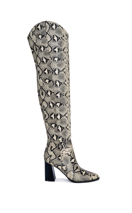 CEZANNE-SNAKE THIGH HIGH BLOCK BOOT