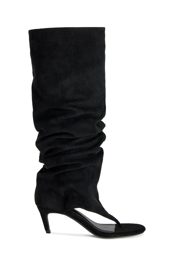 CHANDI-BLACK SLOUCHY STILETTO SANDAL BOOT