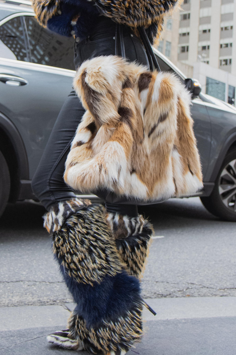 ROXANA-BROWNMULTI FAUX FUR HANDBAG