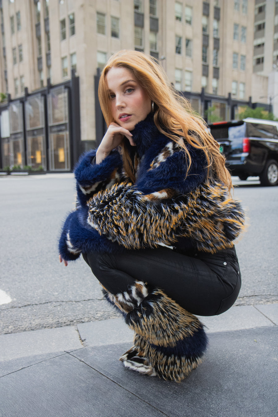 CHIARA-NAVY FAUX FUR JACKET