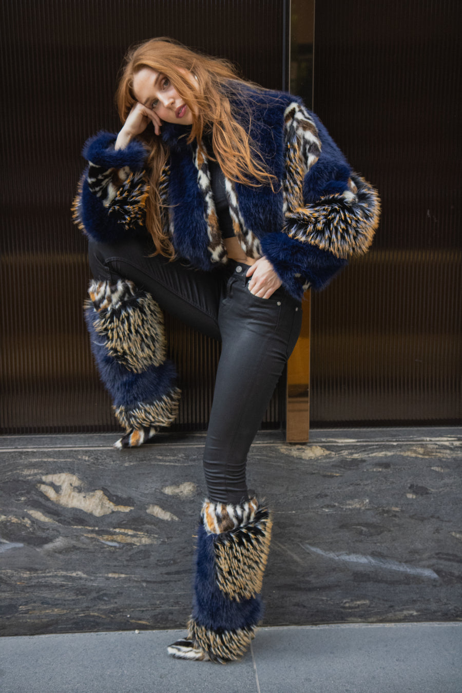 CHIARA-NAVY FAUX FUR JACKET