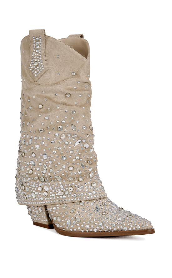 CHRISTOS-BEIGE EMBELLISHED WESTERN BOOTIE