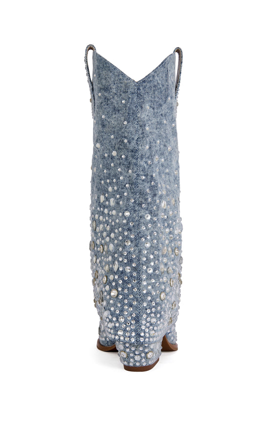 CHRISTOS-DENIM EMBELLISHED WESTERN BOOTIE