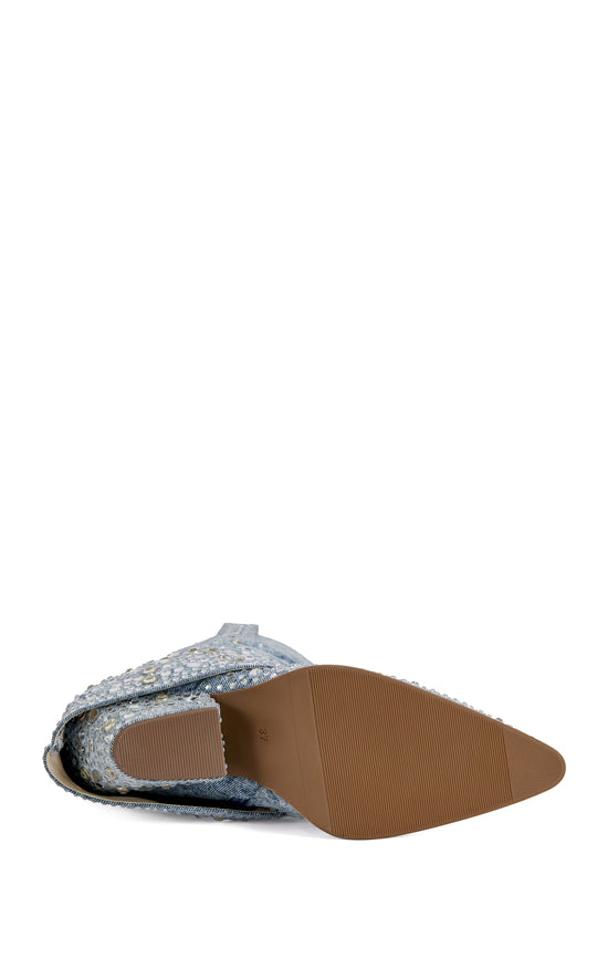 CHRISTOS-DENIM EMBELLISHED WESTERN BOOTIE