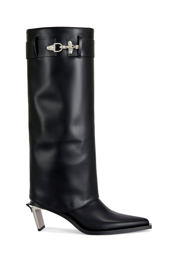 CHRONO-BLACK METAL HEELED BOOT