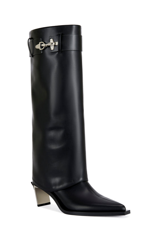 CHRONO-BLACK METAL HEELED BOOT