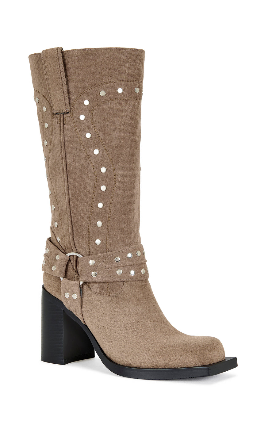 CIRILLA-BROWN CHUNKY HEELED MOTO BOOT
