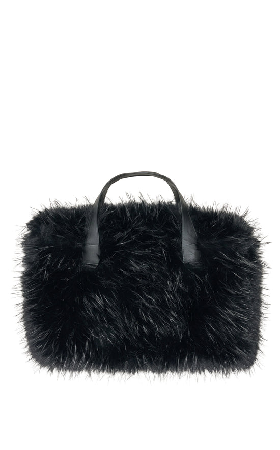 CONFIDANTE-BLACK FAUX FUR HANDBAG