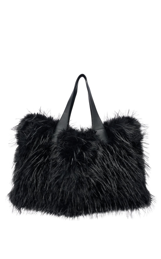 CONFIDANTE-BLACK FAUX FUR HANDBAG