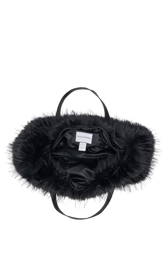 CONFIDANTE-BLACK FAUX FUR HANDBAG