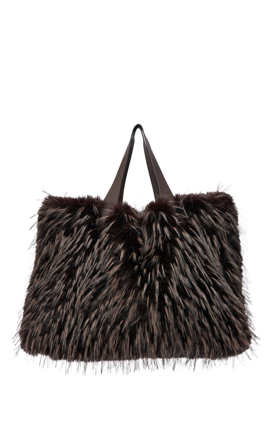 CONFIDANTE-BROWN FAUX FUR HANDBAG