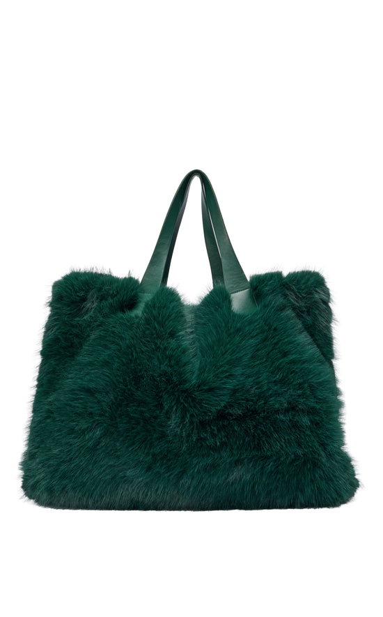 CONFIDANTE-EMERALD FAUX FUR HANDBAG