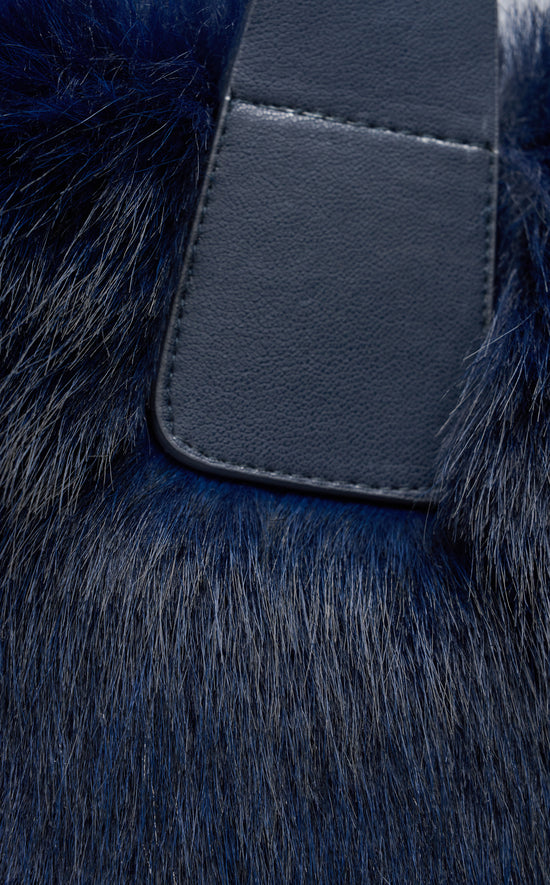 CONFIDANTE-NAVY FAUX FUR HANDBAG