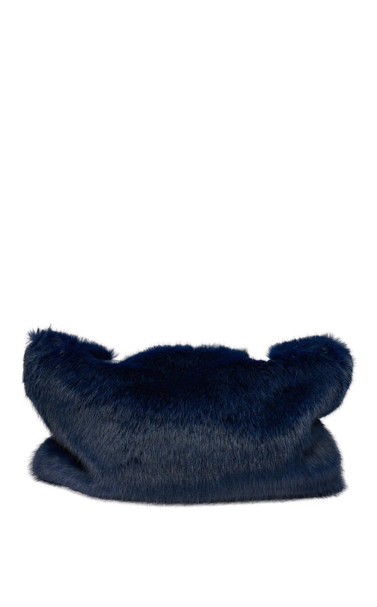 CONFIDANTE-NAVY FAUX FUR HANDBAG