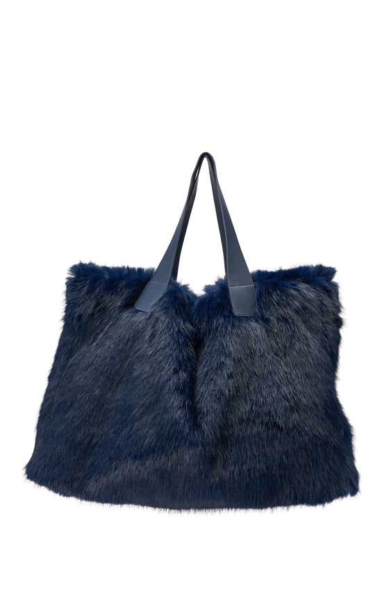 CONFIDANTE-NAVY FAUX FUR HANDBAG