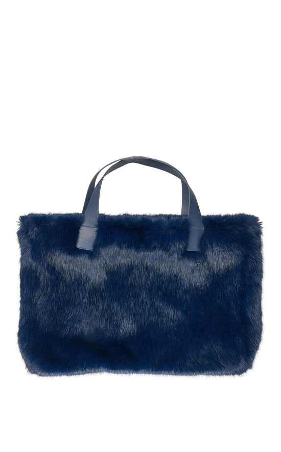 CONFIDANTE-NAVY FAUX FUR HANDBAG