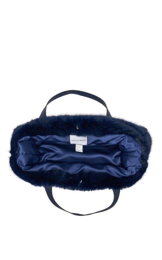 CONFIDANTE-NAVY FAUX FUR HANDBAG