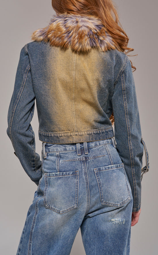 CORALYN-DENIMMULTI CROPPED FUR DENIM JACKET