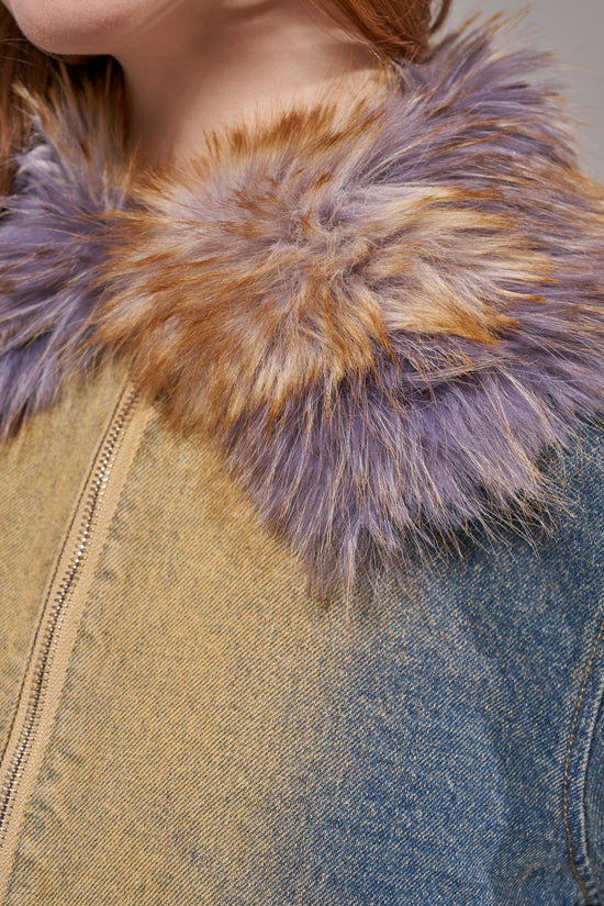 CORALYN-DENIMMULTI CROPPED FUR DENIM JACKET