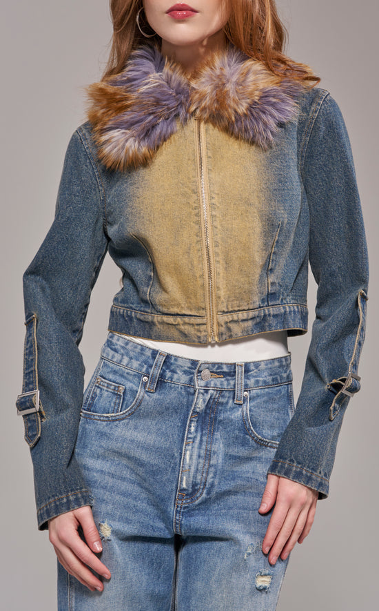 CORALYN-DENIMMULTI CROPPED FUR DENIM JACKET