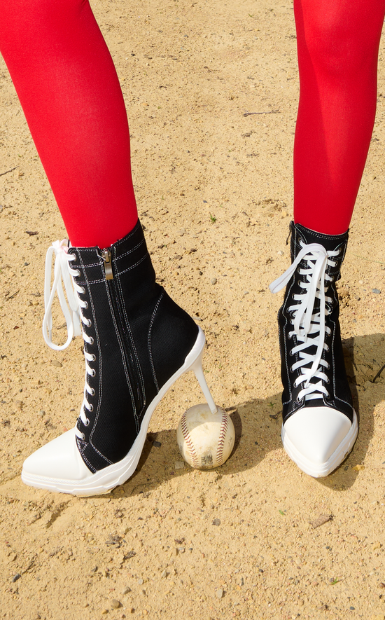 COSIMA-BLACK SPORTY POINT-TOE STILETTO BOOTIE