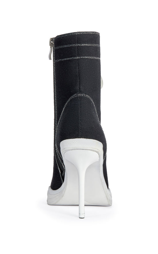 COSIMA-BLACK SPORTY POINT-TOE STILETTO BOOTIE