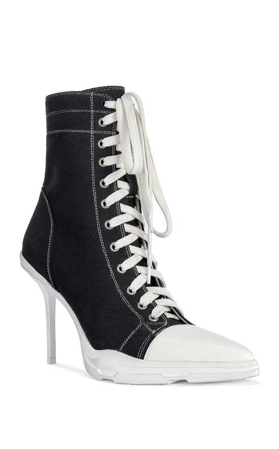 COSIMA-BLACK SPORTY POINT-TOE STILETTO BOOTIE