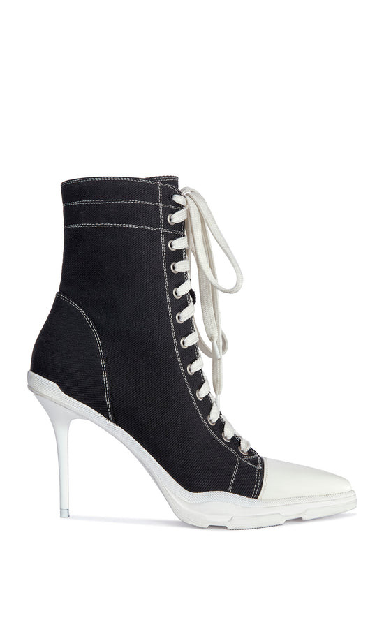 COSIMA-BLACK SPORTY POINT-TOE STILETTO BOOTIE