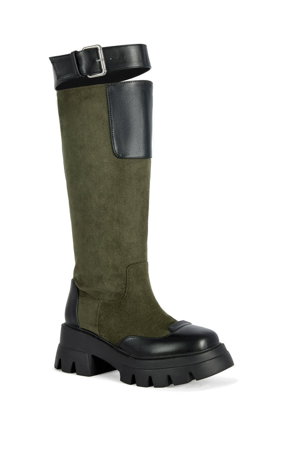 DALILA-OLIVE CHUNKY MOTO BOOT