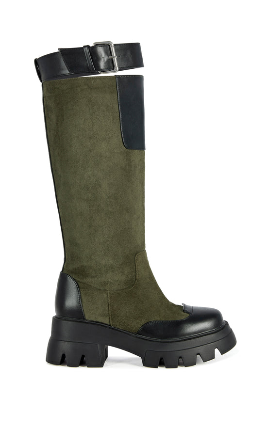 DALILA-OLIVE CHUNKY MOTO BOOT