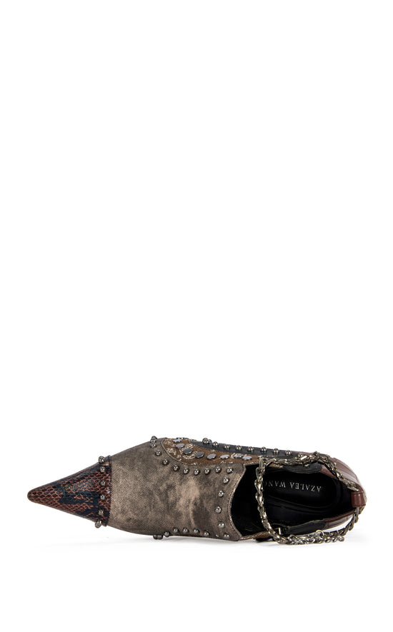 DARIAH-CHOCOLATE EMBELLISHED STILETTO BOOTIE