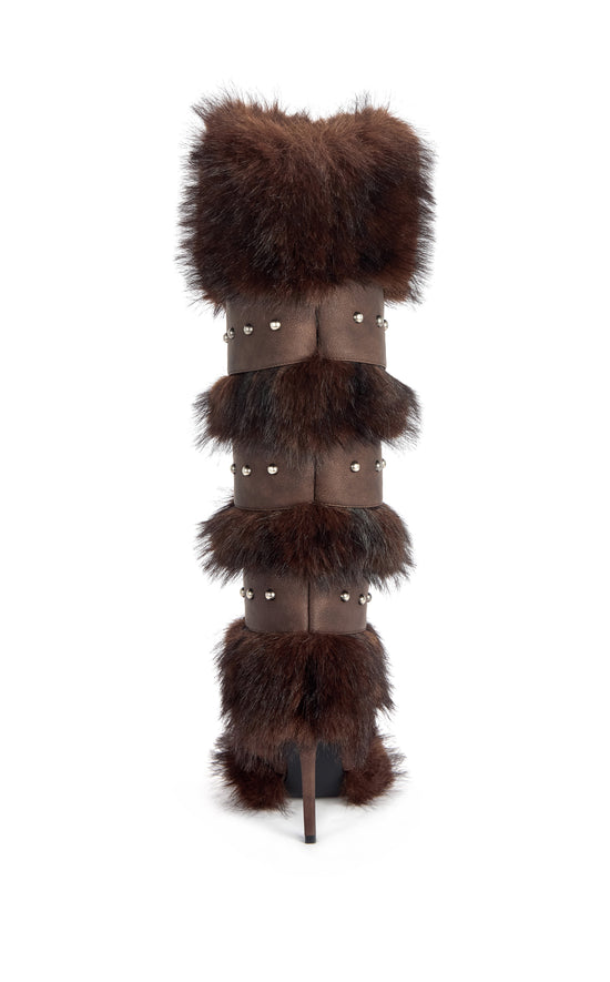 DARIO-CHOCOLATE FAUX FUR STILETTO BOOT