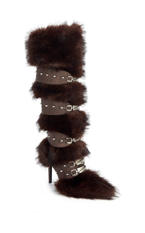 DARIO-CHOCOLATE FAUX FUR STILETTO BOOT
