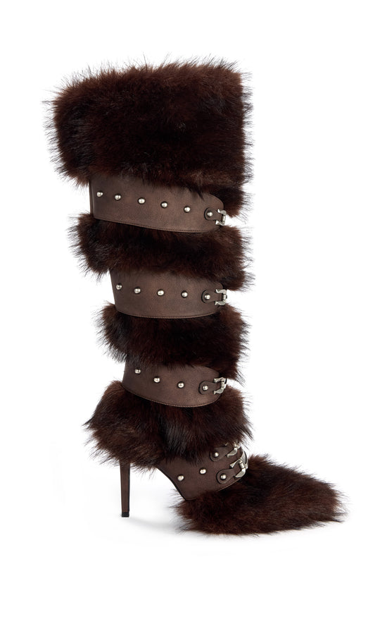 DARIO-CHOCOLATE FAUX FUR STILETTO BOOT