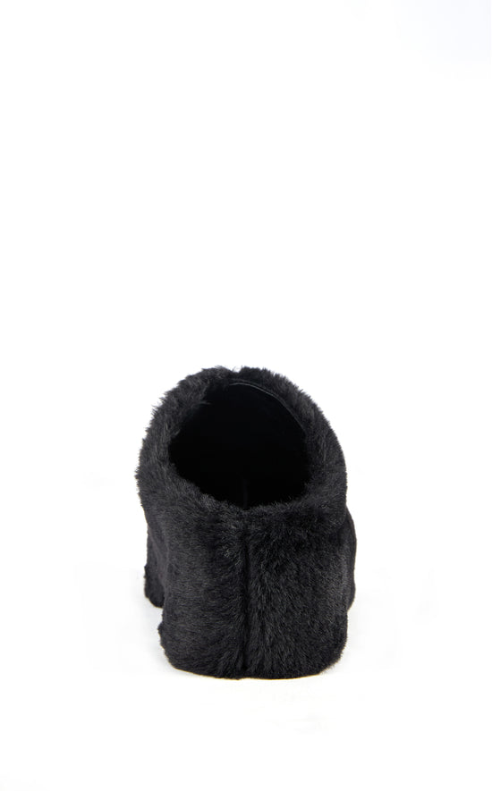DARWINFUR-BLACK FAUX FUR FLATFORM CLOG