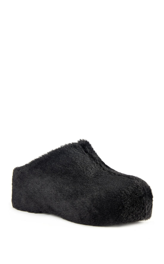 DARWINFUR-BLACK FAUX FUR FLATFORM CLOG