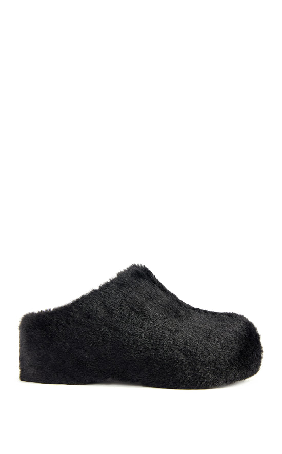 DARWINFUR-BLACK FAUX FUR FLATFORM CLOG